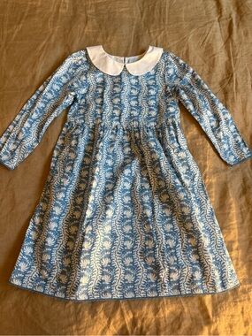 HILL HOUSE The Tiny Lottie Dress Blue Linear Floral 7/8 Years